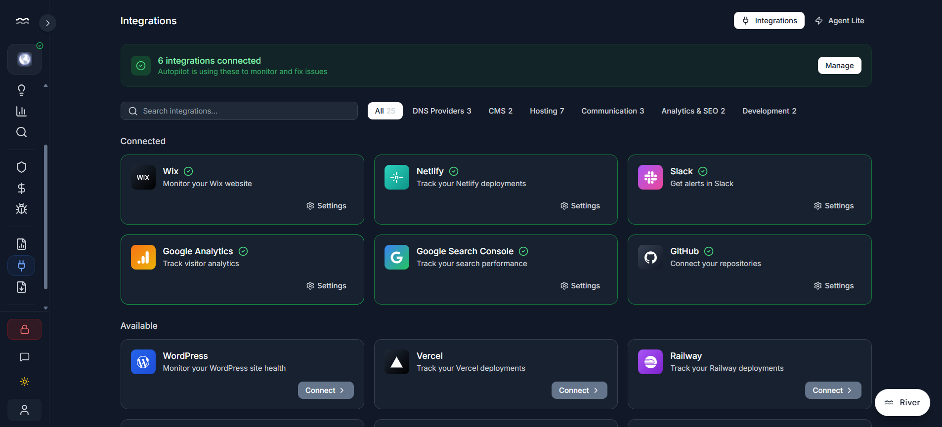 LinkRivers Integrations Dashboard